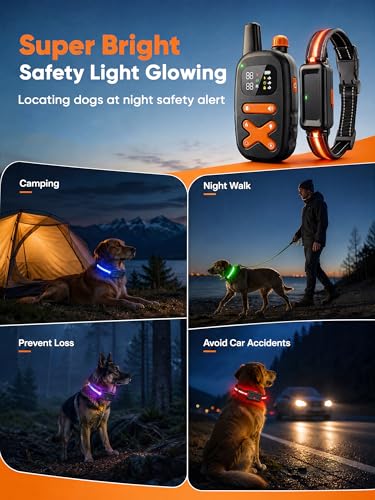 Dog Shock Collar - 3300ft Dog Training Collor with Remote, IP68 Waterproof Rechargeable Collar with Light Strap, 3 Training Modes, Safe Lock, E Collar for 15-120lbs Medium Large Dogs, Neck 14"-25" — view 5