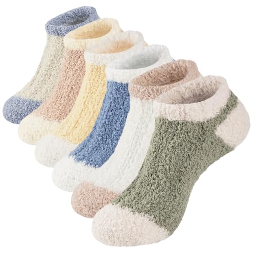 COOVAN Womens Fuzzy Socks 6 Pack Flutty Warm Cozy Super Soft Slipper Sock Micorfiber Home Plush Sock 6 Pairs