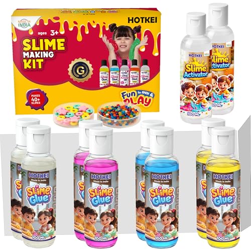 Image of HOTKEI (Make 40+ Slimes) Multicolor Scented DIY Toy Slime Activator Glue Gel Jelly Putty Making kit Set Toy for Boys Girls Kids Slime Activator Making Kit 8 Slime Glue 2 Activator