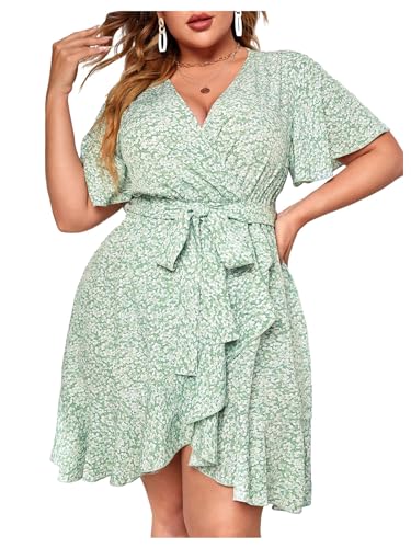 Floerns Women's Plus Size Floral Print Short Sleeve V Neck Ruffle Wrap...