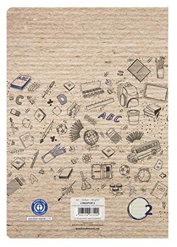 Landré Schulheft A4 Recycling, 16 Blatt, Lineatur 2, liniert, 10 Stück