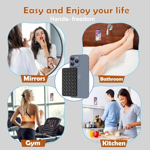 Image of GooseBox Suction Phone Case, Silicone Suction Phone Case for Hands-Free Mobile Accessory Holder Grip, Video Phone Accessory Compatible Mirror, Shower (Grey & Purple, Pack of 2)
