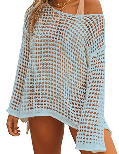 Image of Bsubseach Crochet Cover Up Women Sexy Hollow Out Swim Coverup Summer Outfit | Long Sleeve Beach Cover Up, One Size Fits All, Flattering for All Body Types, Chic Crochet Top, for Vacations & Lounging