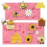 nklbio 2pcs Bumble Bee Fondant Molds, Honeycomb Silicone Mold Cake Mold, Sunflower Chocolate Baking Decoration Mold, for Cupcake Toppers, Biscuits, Clay, Resin, Flower Paste Plaster