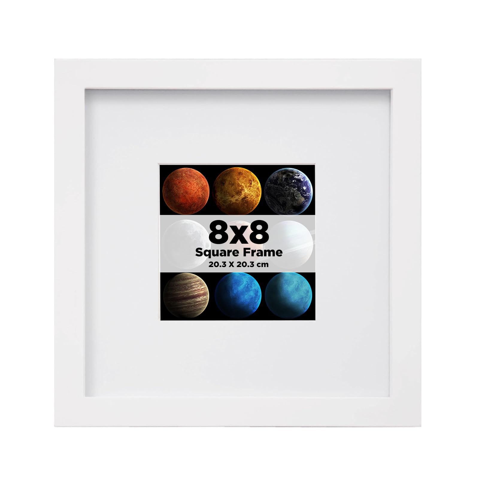 Egofine White 8X8 Photo Frame, Solid Wood Picture Frame With Plexiglass For Picture 4X4 With Mat Or 20X20cm Without Mat, Square Frame With Mount,Tabletop And Wall Mounting Display,