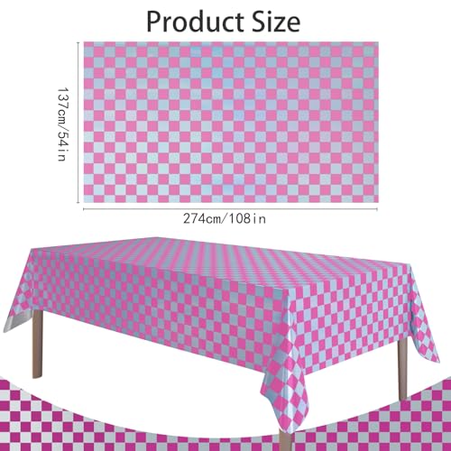 Image of 4 Pack Plastic Tablecloths Disposable Tablet Cover Pink&Silver 54 x 108 In | Foil Glitter Table Cloth for Rectangle Tables Indoor / Outdoor Party Decorations Birthday Princess Bridal Wedding Christmas