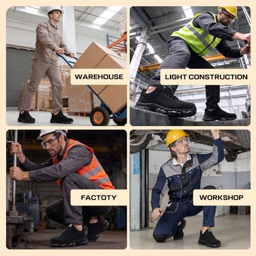 Image of Steel Toe Shoes for Men Lightweight Safety Work Shoes with Kevlar Puncture Resistant Midsole Comfortable Low Top Work Shoes for Warehouse Factory Light Construction