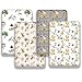4 Pack Safari Jungle Animals Neutral Unisex Fitted Nursery Baby Sheets Set Toddler Mattress Sheets for Baby Boys or Girls (Pack N Play Sheets)