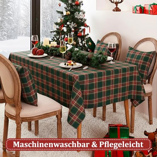Nappe de Noël rectangulaire 140 x 260 cm grand format rouge et vert pour table de repas - 8