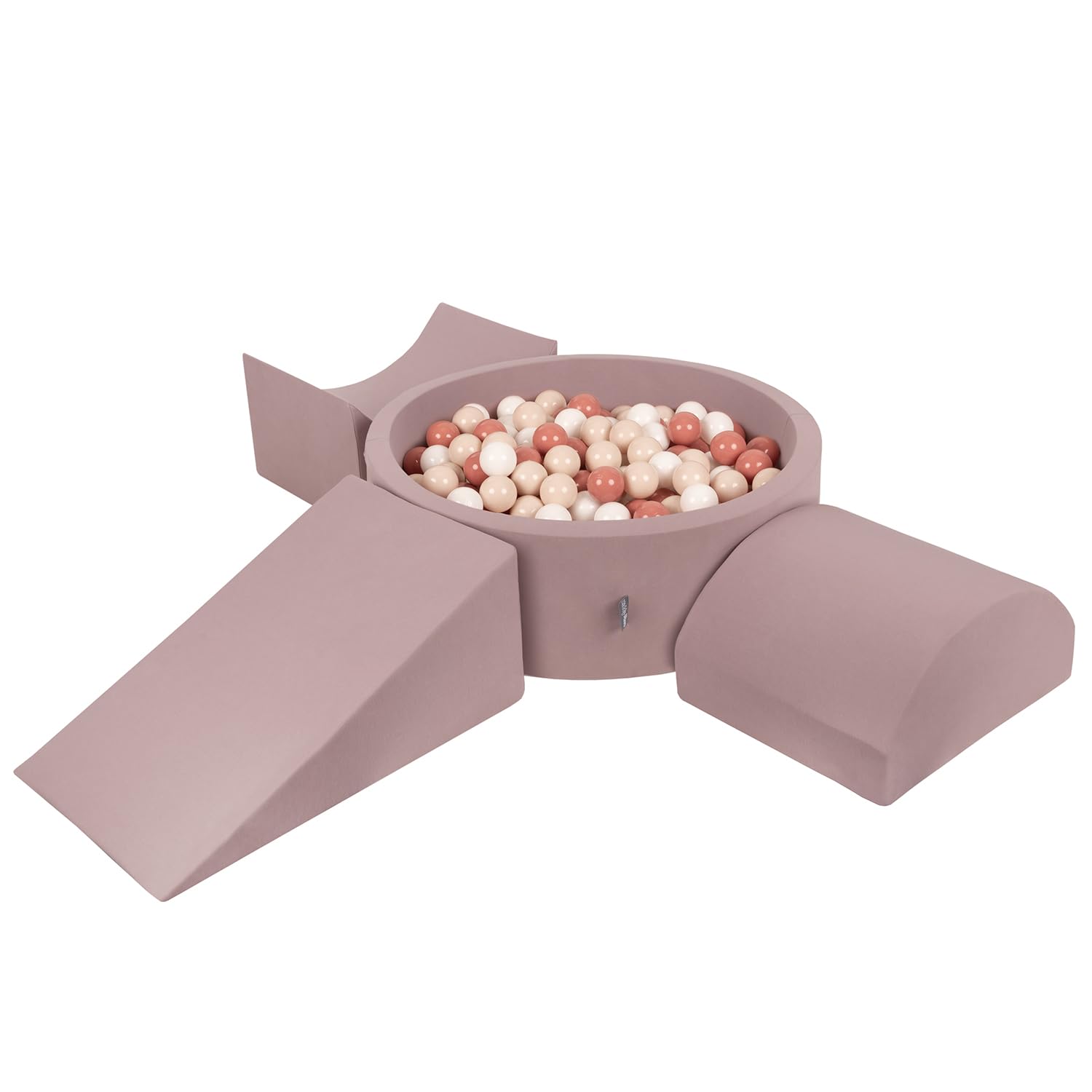 KiddyMoon Foam Playground For Kids With Round Ballpit (300 Balls ∅ 7Cm/2.75In) Soft Obstacles Course And Ball Pool, Heather: Pastel Beige-Salmon-White
