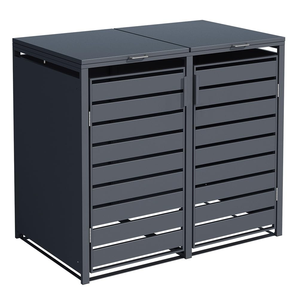 Caja de almacenamiento de basura con ruedas, tapa de basura con ruedas, protector de vista de acero (1, metal antracita)