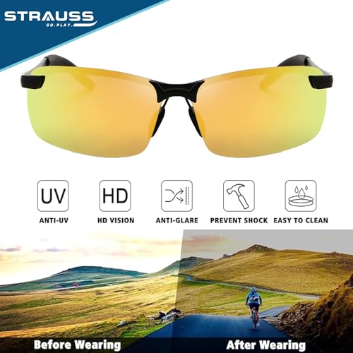 Image of Strauss Polarized Sunglasses for Men and Women | Lightweight Sunglasses with UV Protection for Cycling | Running | Driving | Cricket | Fishing, (Yellow)