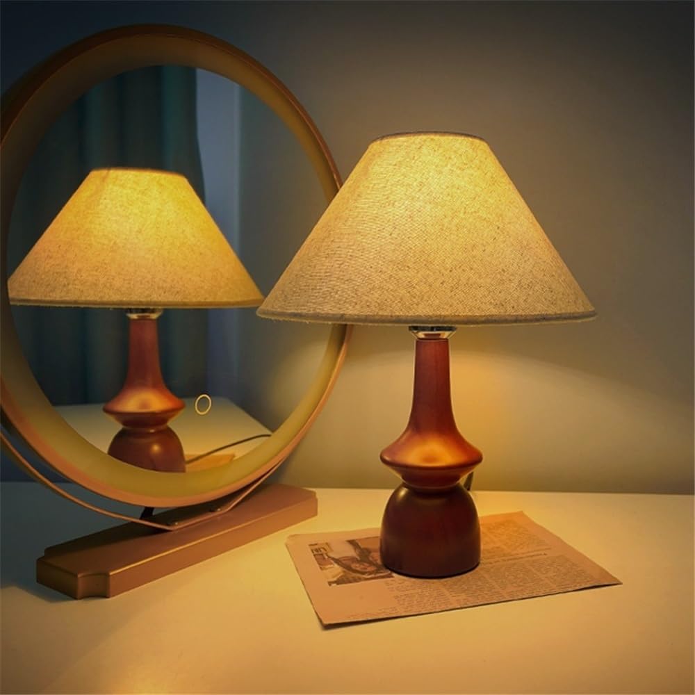 Lampada da comodino Lampada da comodino in legno for camera letto, decorazione retrò in tessuto for, luce notturna, interruttore a pulsante Lampade per la camera da letto
