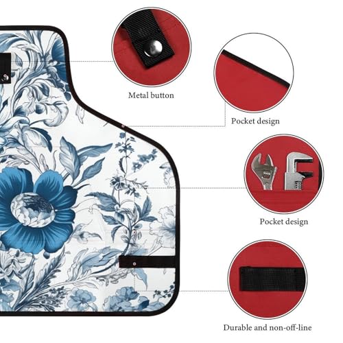 Delantal Floral Azul y Blanco con 8 Bolsillos para Taller miniatura 3