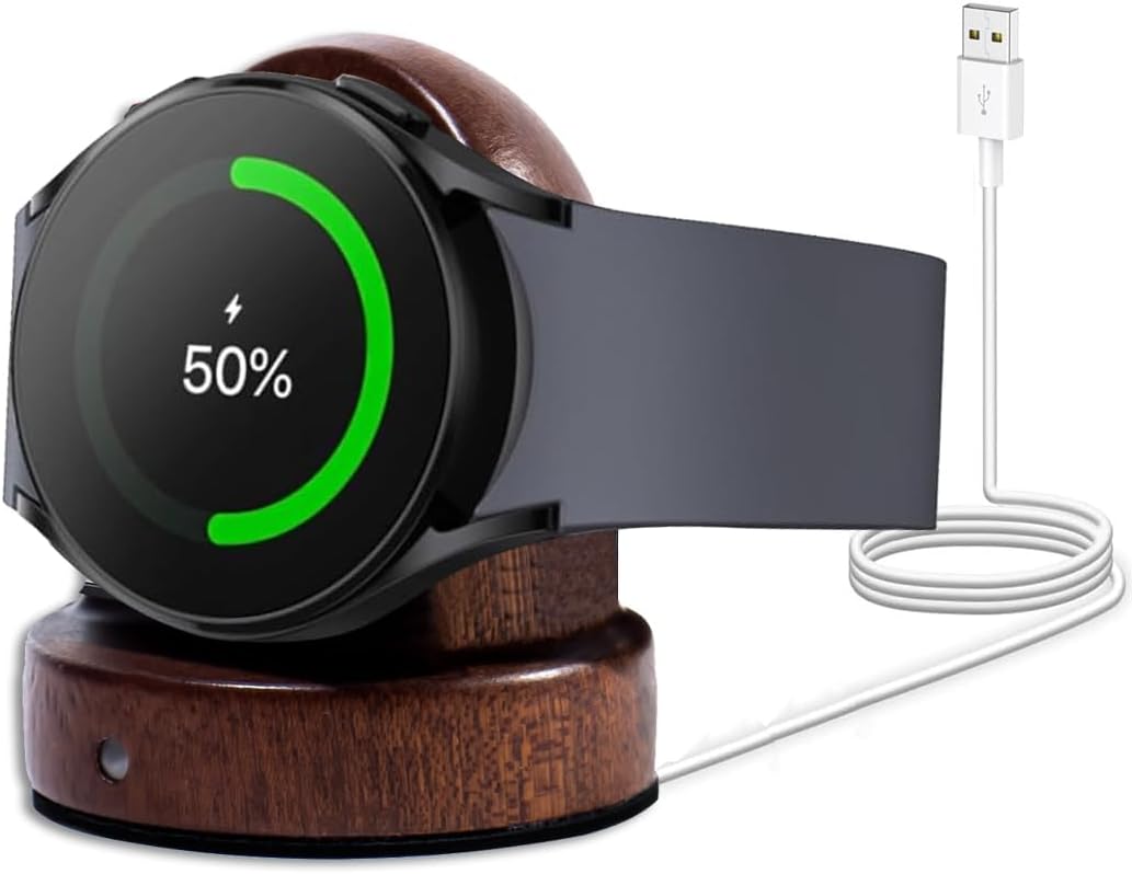 Wood Watch Charger Compatible with Samsung Galaxy Watch 8/7/6/6 Classic/ 5/5 Pro/4/4 Classic/3/Active 2 Charger Stand,Wireless Smart Watch Charger Magnetic for Samsung Watch,Gift for Men Women