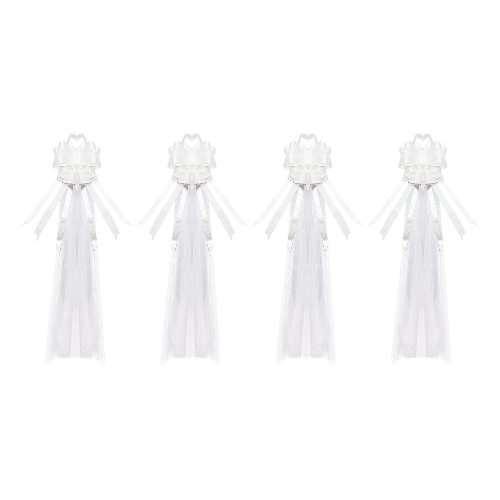 Geavonyg Romance Wedding Chair Bows with Long Veil Tails Multipurpose Chair Decoration for Parties Anniversaries Ceremony 4PCS Wedding Pew Bows