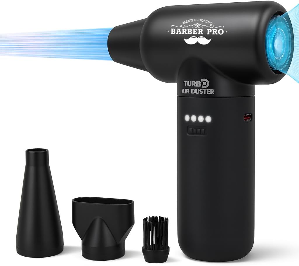 Compressed Air Duster - Electric Duster for Hair Barber, 3 Gear Mini Portable Jet Dry Air Blower, Cordless Vacuum Cleaner, for PC, Office,Salon, Fan, Laptop, Keyboard, Car -Black