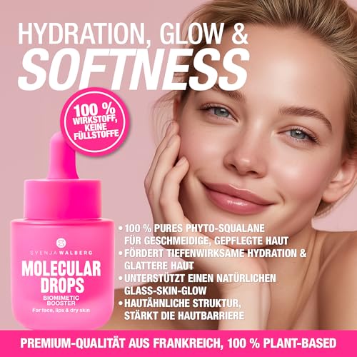 Krople Molecular – 100% fito-skwalane booster do twarzy i ust | ultragłębokie nawilżenie i szkło Skin Glow | Czysty biomimetyczny skwalan, 100% oparty na roślinach