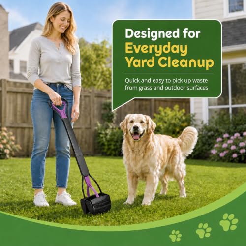 Image of 31inch Large Pooper Scooper for Dogs with Long Handle, Sturdy & Durable, Not Easy to Break, Lightweight & Easy to Use, Easy to Pick Up from Grass and Gravel Purple