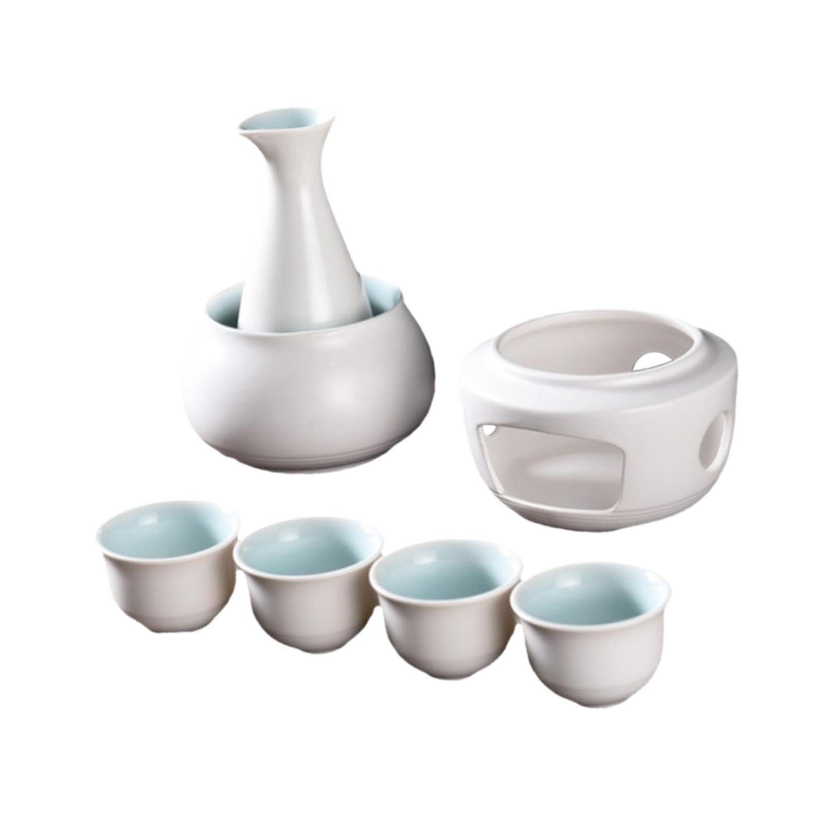 Bothyi Ceramic Sake Set,Cups with Warmer,Sake Drink,Sake Bottle,Drinkware Creative Traditional Porcelain Pottery for Restaurant Gift, white