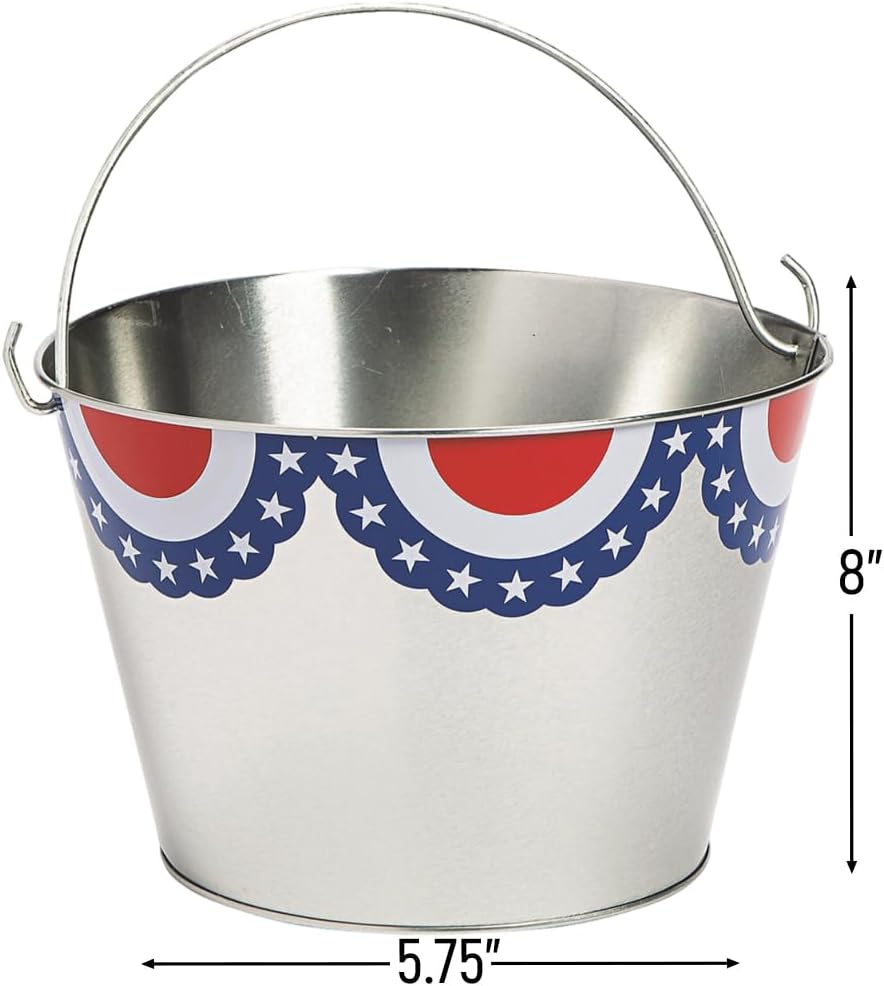Patriotic Metal Pail Large - Party Supplies - 3 Pieces