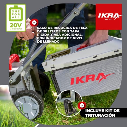 Cortacésped de batería para jardín sin gasolina IKRA con kit mulching y 2 baterías 3
