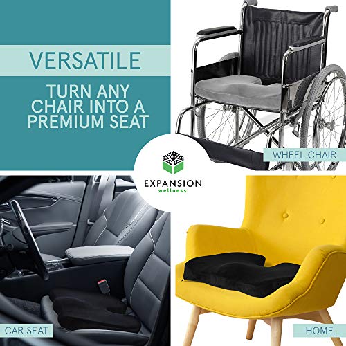 2 Pack Comfort Seat Cushion – Memory Foam Tailbone Pillow Pad for Sitting, Office, Computer Desk Chair, Car, Travel – Contoured Posture Corrector for Sciatica, CoccyxBack Pain Relief (Black and Grey)