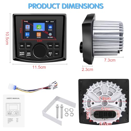 Image of Geloo Marine Stereo Boat Radio Receiver Digital Media Player MP5 Waterproof 4 inch Display Screen, Wireless Connection, AM /FM Radio Receiver, Watch HD Video