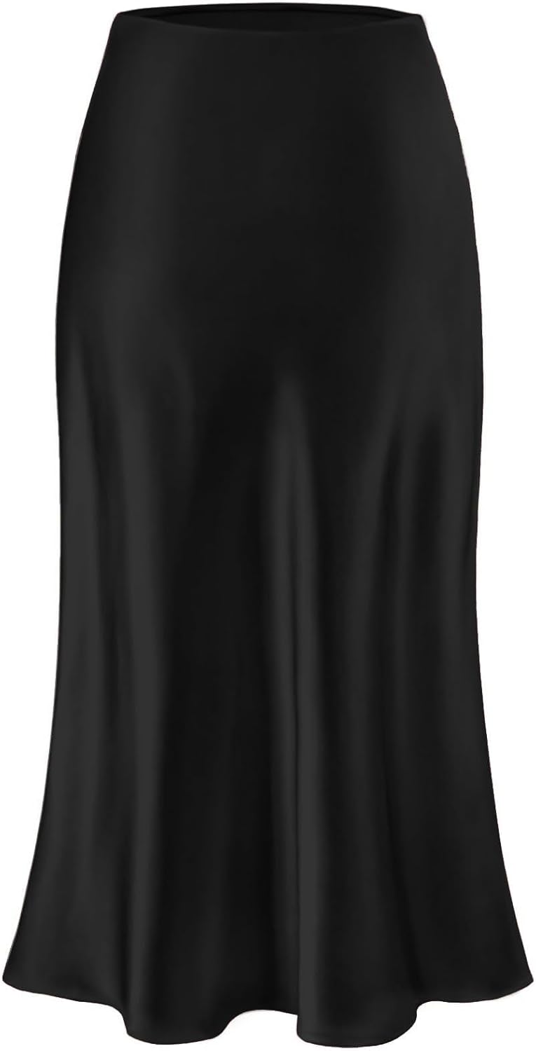 TEDDIFY Women's Leopard Silk Satin Midi Skirt Elastic High Waisted A-Line Cheetah Print Fall Long Skirts for Women 2025