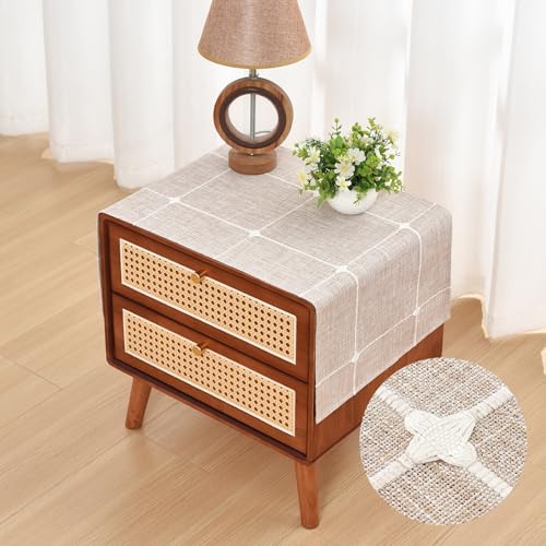 NEWISHER Embroidered Plaid Nightstand Cover Cloth Rectangle 15 x 35 Inch