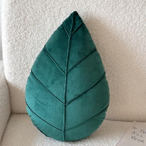 OUKEYI Leaf Throw Pillow, 38x25cm 3DDecorative Plant Soft Plush Leaf Shaped Cushion Novel Plush Backrest Pillow Plant Sleeping Mat Bedroom Sofa Sofa Living Room (Dark green)