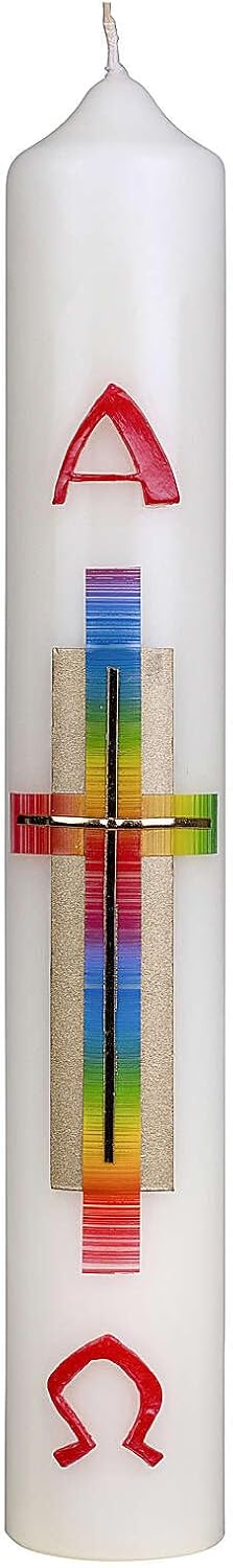 Easter candle gold rainbow cross 400x60 mm beeswax