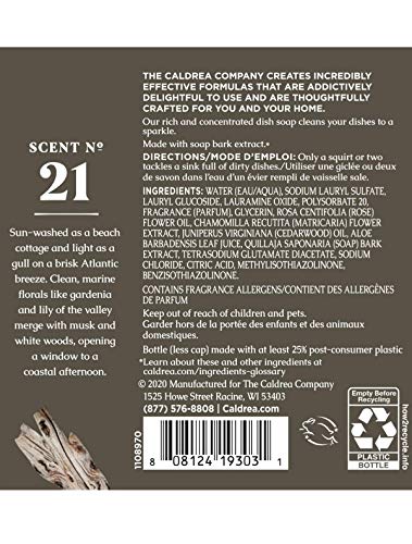 Caldrea Dish Soap, Biodegradable Dishwashing Liquid Made with Soap Bark and Aloe Vera, Rosewater Driftwood Scent, 16 oz (Packaging May Vary)