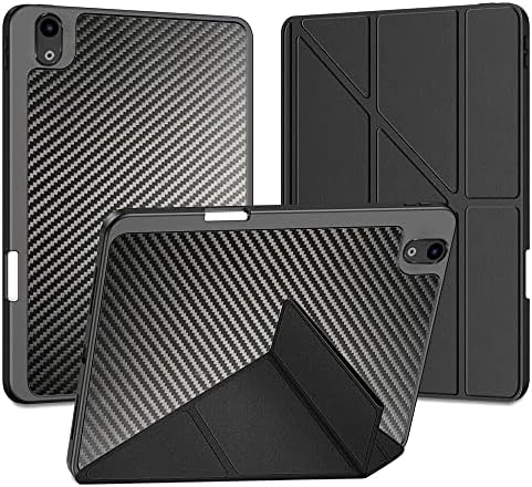 ChiWeiing New iPad Air 5th Generation Case 2022 10.9 Inch/iPad Air 4th Generation Case 2020 10.9 Inch with Pencil Holder,Carbon Fibre iPad Case [ Auto Wake/Sleep] Super Hard Stand Hard Back Shell