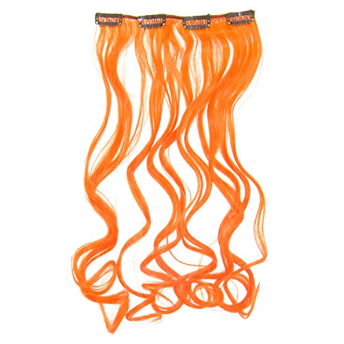 Swacc 7 Pcs Full Head Party Highlights Clip On In Hair Extensions Colored Hair Streak Synthetic Hairpieces (20-Inch Curly, Orange) #TOP3