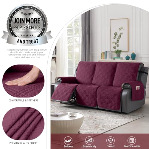 Image of TAOCOCO 100% Waterproof Recliner Sofa Cover, Non Slip Split Couch Covers for Reclining Couches with Elastic Straps (3 Seater, Wine)