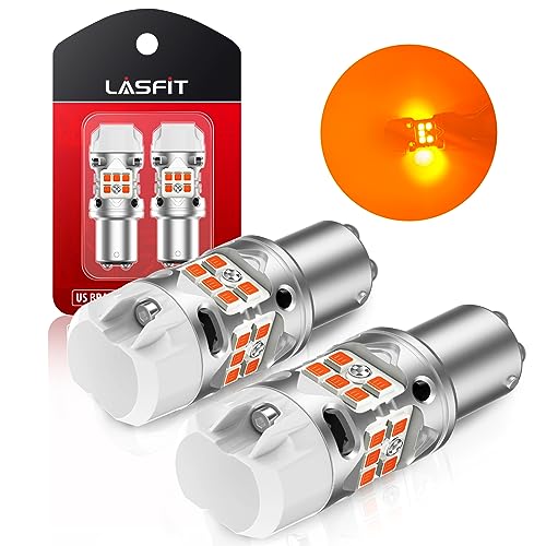 LASFIT T3 1157 LED Bulb Amber Built In Resistor Yellow Turn Signal CANBUS Error Free 500% Bright Blinker 1157A 1157NA 2057 2357 2357A 7528 1034 BAY15D Front DRL Parking Light Anti Hyper Flash(2pcs)