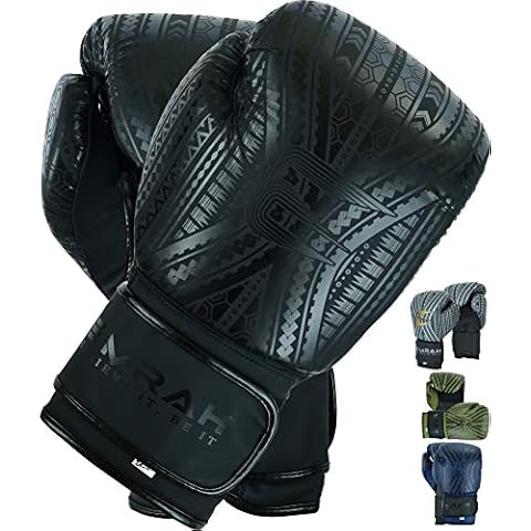 EMRAH Boxing Gloves Sparring X-Tribal Series Muay Thai, Matte Hide Leather, Kickboxing Training, Punching Focus, Double end Ball Punching Workout, Ventilated Palm Mens Womens (Matt Black, 12 OZ) Cover