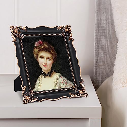 Image of Saysmile 8x10 Vintage Picture Frame with Embossed Flower Design, Black Ornate Frame for 8x10 or 5x7 Pictures with White Mat, Hand-Crafted Resin Antique Frames for Tabletop & Wall Hanging, Home Decor (Black)