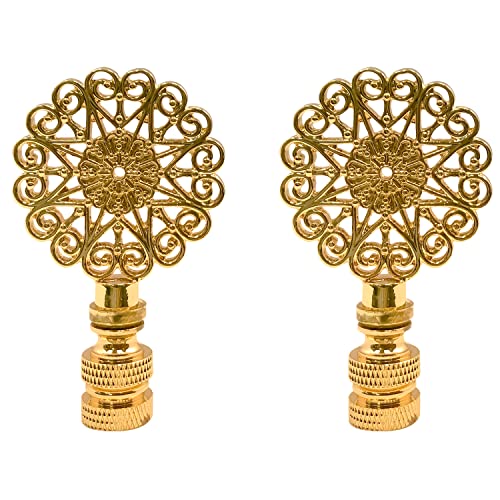 Image of Royal Designs Scalloped Filigree Polished Brass Lamp Finial, Set of 2