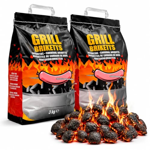 CABLEPELADO Briquetas de Carbón para Barbacoas 3kg, Encendido Rápido, Sin Aditivos, Compatibles con Todo Tipo de Parrillas, 3 Kg | Grill Briketts (2x3 kg)