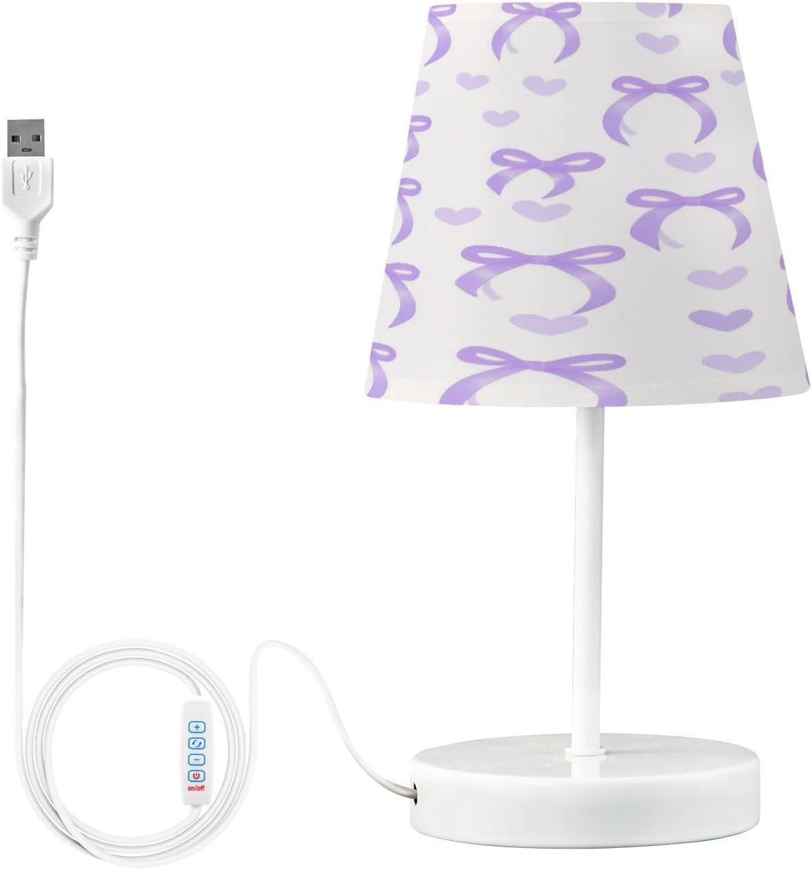 Table Lamp for Bedroom,Purple Bow Love Bedside Lamps for Night Stands,3 Color Temperatures Bedside Lamps with USB for Bedroom, Living Room, Office