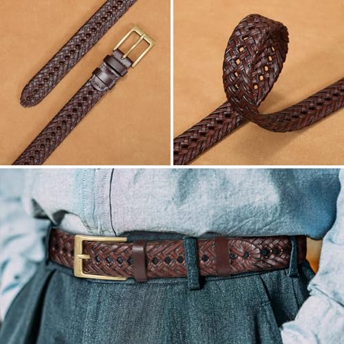 Men Faux-leather Belts Woven Braided Belt with Adjustable Metal Buckle for Casual Jeans Dress Pants4