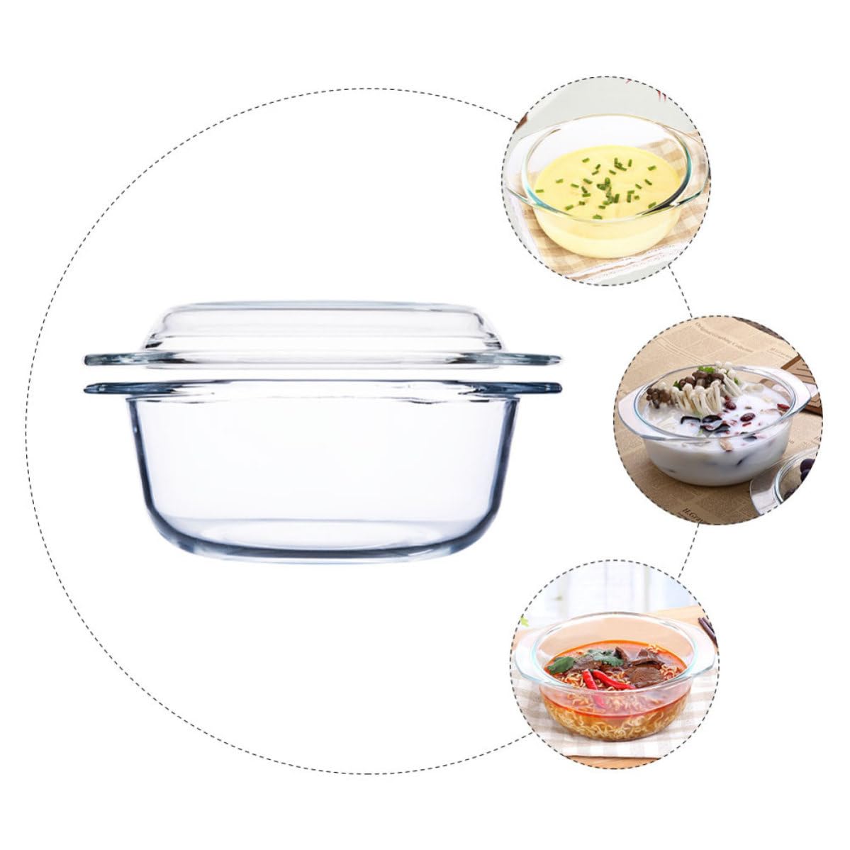 Hitzebeständige Mikrowellengeeignet Leicht zu Reinigen und mit Deckel 1l Glasschüssel aus Gehärtetem Glas zum Kochen und Servieren