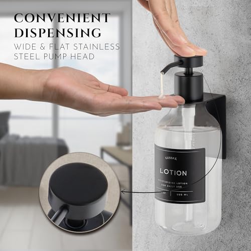 Shower Shampoo Dispenser Wall Mounted – 3 Refillable 16.9 oz Clear Bottles with Stainless Steel Pumps & No-Drill Adhesive Holders – Soap Dispenser Set for Bathroom (3 X Clear/Black) - image 3