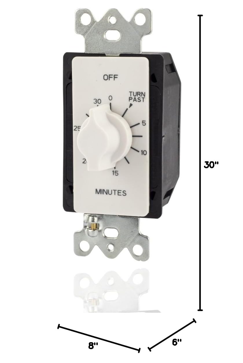 TORK A530MW Spring-Wound in-Wall Twist Timer with 30-Minute Length and White Faceplate, for Automatic Shutoff of Fans or Lights