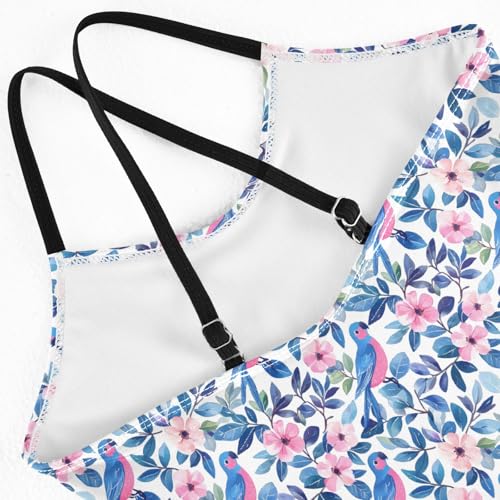 senya Girls Swimsuits One-Piece Swimwear Tie Bathing Suit Beach Summer Round Neck 9-10T Bird Flower Pattern4