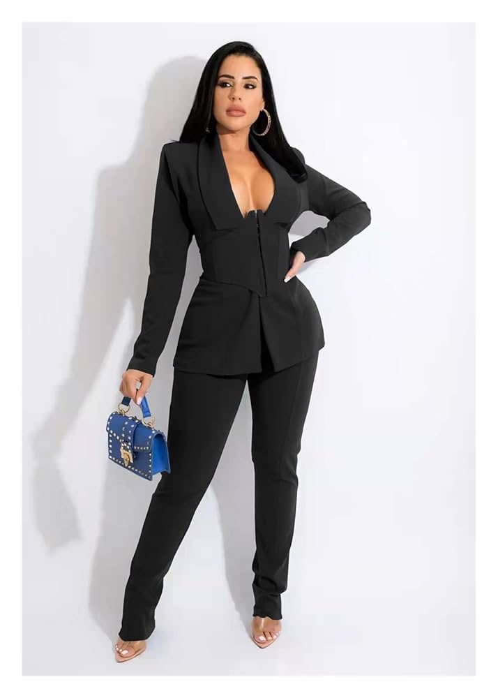 Ladies Business Suit Casual Two Piece Corset Blazer Office