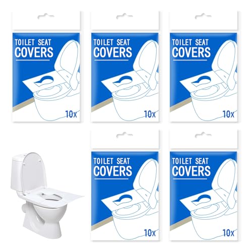 50 Piezas Almohadillas de Papel para Asiento de Inodoro, Protector WC Desechable, Fundas Asientos Inodoro Universal, Cubierta de Inodoro Individual Portátil, para Niños Mujeres Embarazadas Adultos