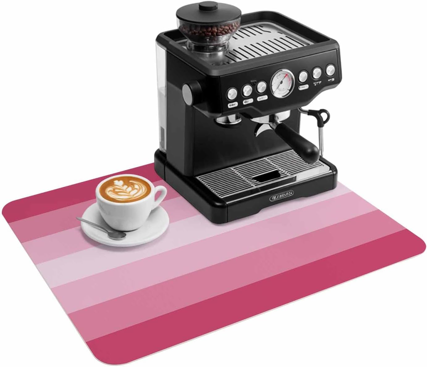Coffee Mat Pink Dish Drying Mat for Kitchen Counter Gradient Stripes Modern Coffee Bar Mat for Coffee Maker and Espresso Machine, Coffee Station Accessories 18x28in
